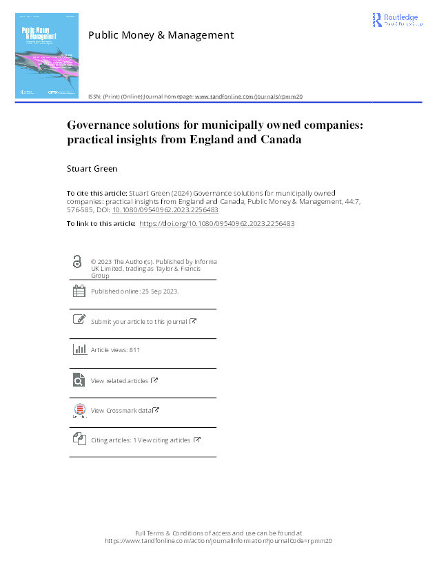Governance solutions for municipally owned companies: practical insights from England and Canada Thumbnail